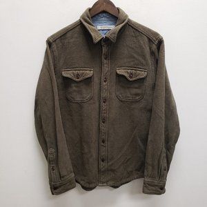 Outerknown Mens Button Front Shacket Size M Green Collar Chest Pockets Solid